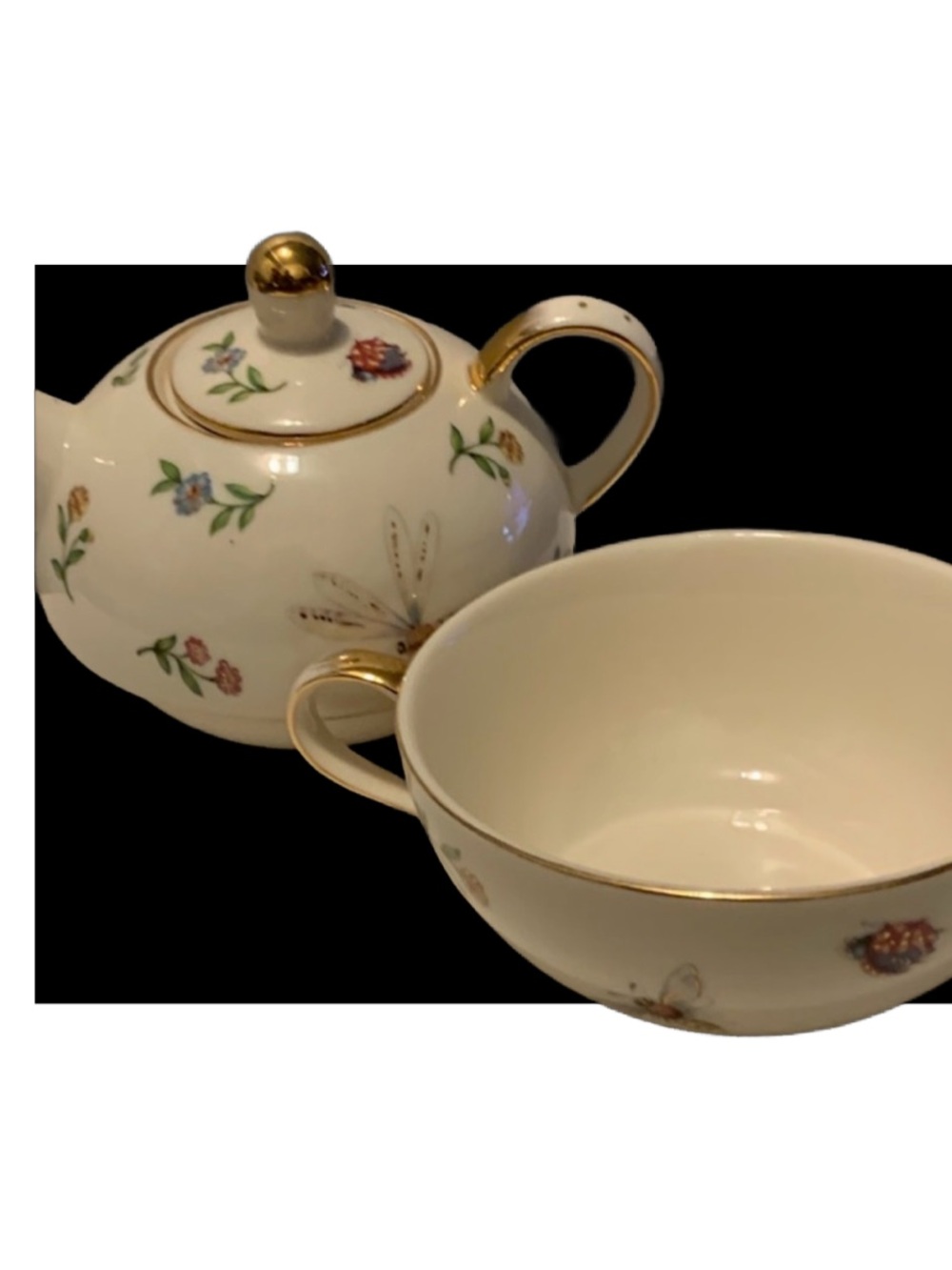 Conservatory by Skye McGhie Tiny Floral & Ivory Porcelain teapot and a teacup